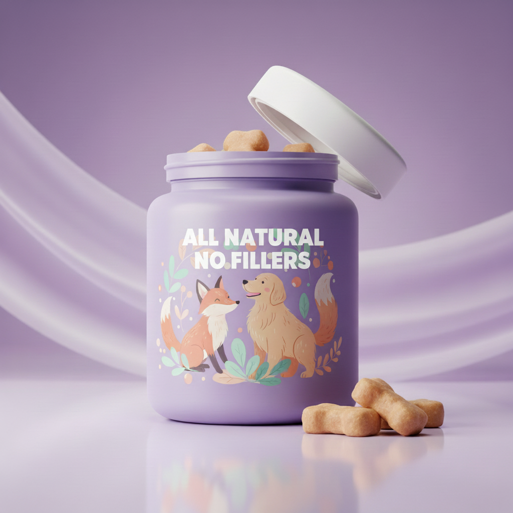 All natural with no fillers on purple background