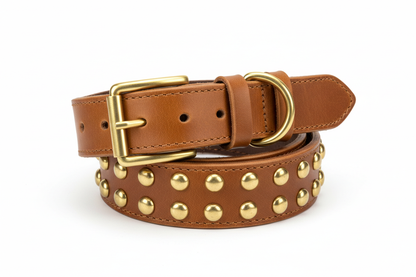 Wide Tan Leather Belt with Studs